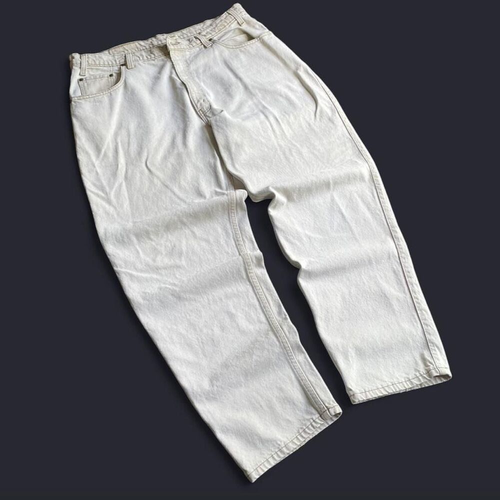 Vintage 90s Levi's Faded baggy jeans 38x30 Cream & Brown orange tab made in USA